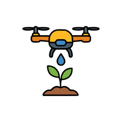 Futuristic farming drone providing targeted irrigation for sustainable crop growth in smart agriculture illustration