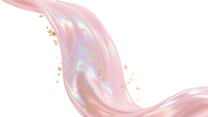 A transparent PNG with pink ribbon and falling gold foil, representing a dreamy and luxurious atmosphere, used in beauty and fashion brand promotion scenes.