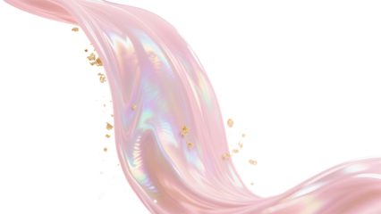A transparent PNG with pink ribbon and falling gold foil, representing a dreamy and luxurious atmosphere, used in beauty and fashion brand promotion scenes.