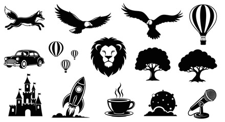 Naklejka premium Collection of assorted black and white vector graphics and icons