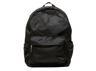 Naklejka premium Black backpack isolated on black background simple design, Isolated On White, Transparent Background, Png Cut Out