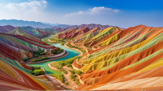 Colorful Zhangye Danxia National Geopark or China's Rainbow Mountains, Gansu, China