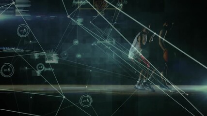 Dribbler initiating crossover, guard sliding with sports analytics overlays driving toward hoop - Powered by Adobe