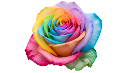 Close-up Rainbow Rose Flower Displays Vibrant Colors on Transparent Background, Floral Beauty
