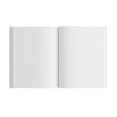 Open blank book with crisp white pages ready for content viewed from above.