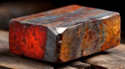 Raw rare earth mineral crystals on the weathered crust of yellow brown granite exhibit metallic reflections, showcasing strategic mineral resources and industrial clean energy materials.