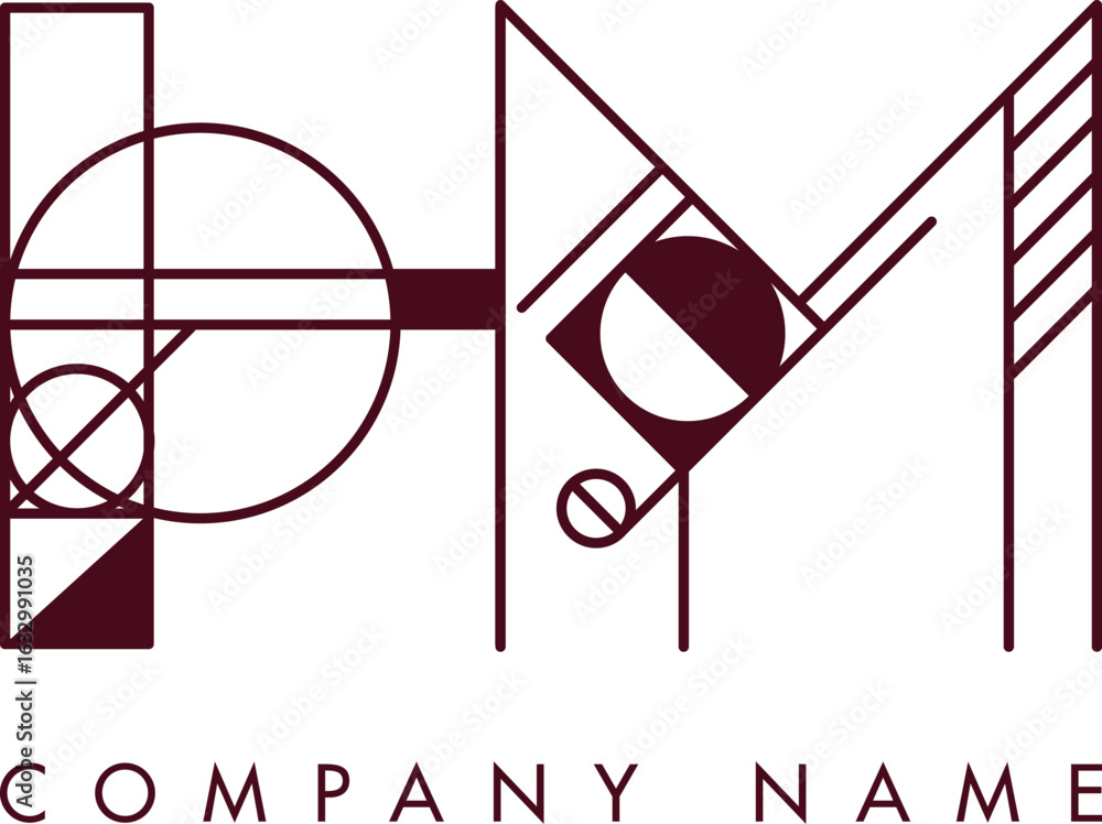 Poster minimalist hm circular monogram logo design with bold lines and elegant style