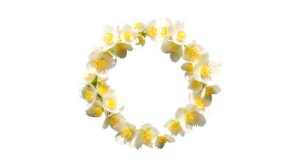 Obraz premium Jasmine Flowers Form a Wreath on Transparent Background, Showcasing Floral Arrangement, Isolated