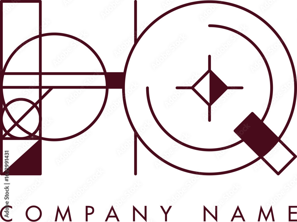 Poster minimalist hq circular monogram logo design with bold lines and elegant style