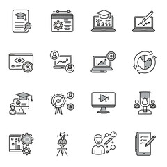 Icons representing educational technology and progress