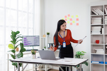 Document Business working at office with documents on desk, doing planning analyzing the financial...