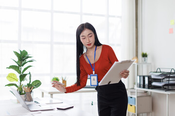 Document Business working at office with documents on desk, doing planning analyzing the financial...