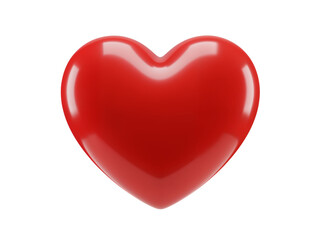 Glossy red heart shape symbol of love and romance isolated on transparent background