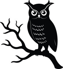 owl perched on a crooked tree vector art illustration