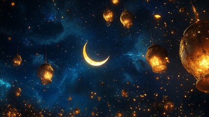 Fototapeta premium Peaceful Islamic Night with Crescent Moon