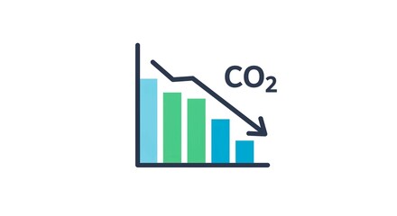A bar graph showing a decrease in co2 emissions with a downward arrow on a white background image view