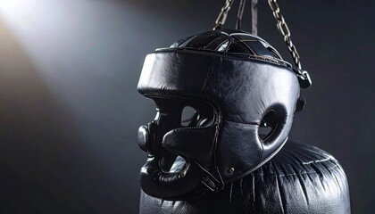 The Boxer's Shield: A close-up shot of a boxing headgear and punching bag, conveying strength, training, and the spirit of combat. A dynamic portrayal of dedication and readiness in the ring.