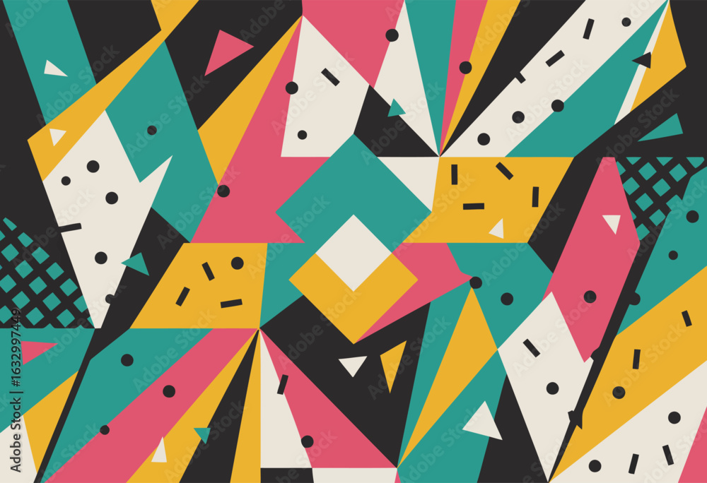 Aufkleber vibrant abstract geometric composition with sharp angles and scattered dots pattern colorful
