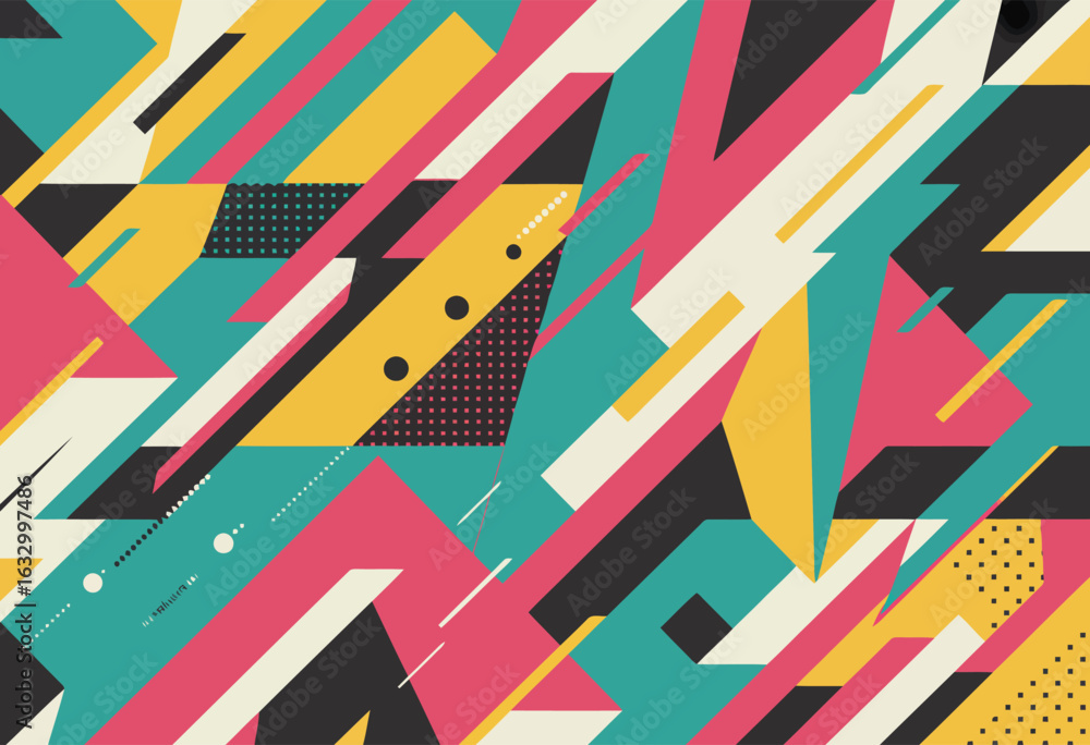 Poster vibrant geometric abstract pattern with sharp lines and shapes vector