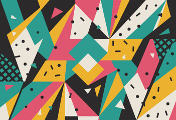 Vibrant abstract geometric composition with sharp angles and scattered dots pattern colorful