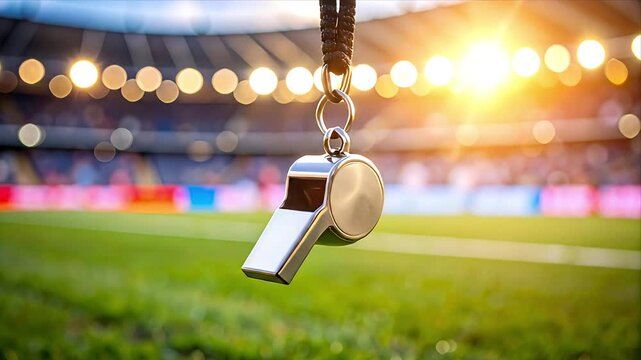 Whistle in stadium grassy field background
