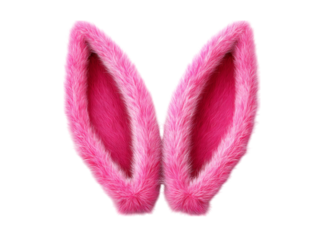 Fluffy pink bunny ears easter spring holiday decoration, Isolated On White, Transparent Background, Png Cut Out