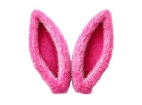 Fluffy pink bunny ears easter spring holiday decoration, Isolated On White, Transparent Background, Png Cut Out