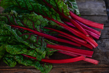 red chard also called Swiss chard green leafy vegetable with red stems
