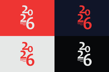 Typographic Happy New Year 2026 creative design on four different backgrounds.