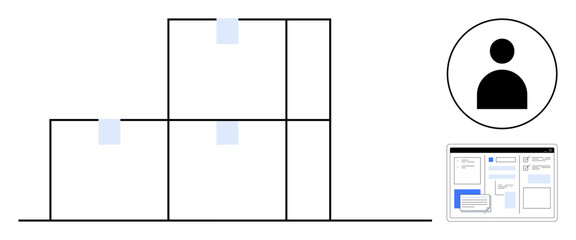 Stacked grid structure alongside user profile icon and dashboard interface layout. Ideal for productivity, organization, management, task tracking, user roles, digital design, collaboration. Simple