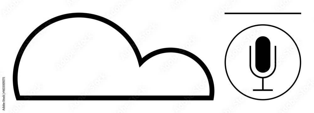 Poster cloud outline next to a microphone icon encased in a circle, symbolizing cloud storage and voice rec