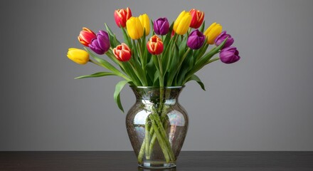 Colorful tulips in vase