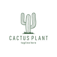 Simple cactus plant logo, desert plant line design as a decorative template design for a business brand or poster illustration