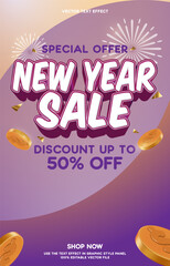 New Year sale discount vertical banner or poster template, promotional design for business stock illustration