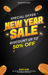 Vertical sale banner background for New Year shopping discount promotion