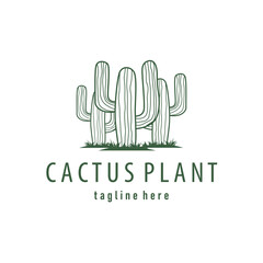 Simple cactus plant logo, desert plant line design as a decorative template design for a business brand or poster illustration