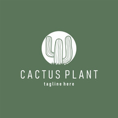Simple cactus plant logo, desert plant line design as a decorative template design for a business brand or poster illustration