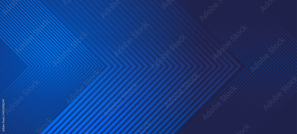 Poster blue abstract background with blue glowing geometric arrow lines. modern shiny stripe geometric line