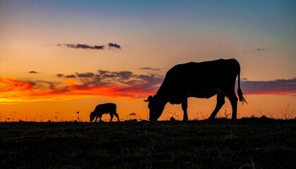 Obraz premium a cow with her calf in a meadow 27