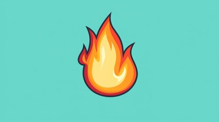 Cartoon fire illustration against teal background. Possible use stock photo for children's book, education, or web design