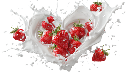 Milk splash with strawberries isolated on white