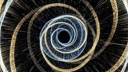 Concentric spirals of light gold blue against a black void Lines radiate from the loops creating a tunnel effect - Powered by Adobe