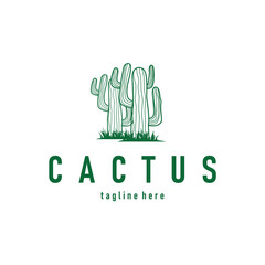 Simple cactus plant logo, desert plant line design as a decorative template design for a business brand or poster illustration
