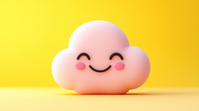 Cute cartoon cloud emoji on yellow background