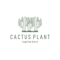 Simple cactus plant logo, desert plant line design as a decorative template design for a business brand or poster illustration