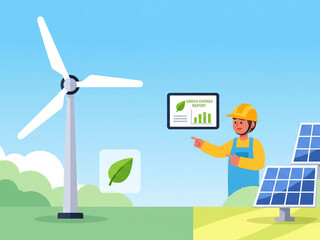 Flat Vector Illustration of Renewable Energy and Sustainable Power Concept