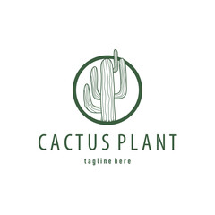 Simple cactus plant logo, desert plant line design as a decorative template design for a business brand or poster illustration