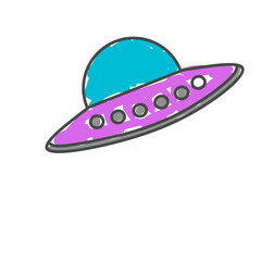 Children's style colored pencil hand drawn UFO set. Vector illustration 