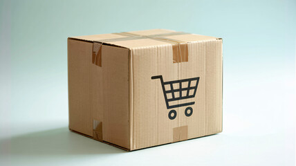 Cardboard box with shopping cart icon ready for delivery shipment order fulfillment service online shop