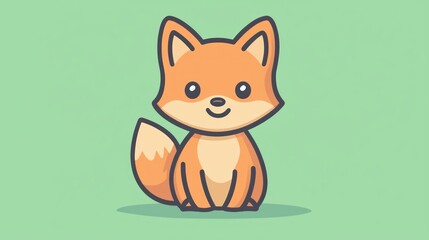 Obraz premium Cute cartoon fox sitting, simple style, flat design, background
